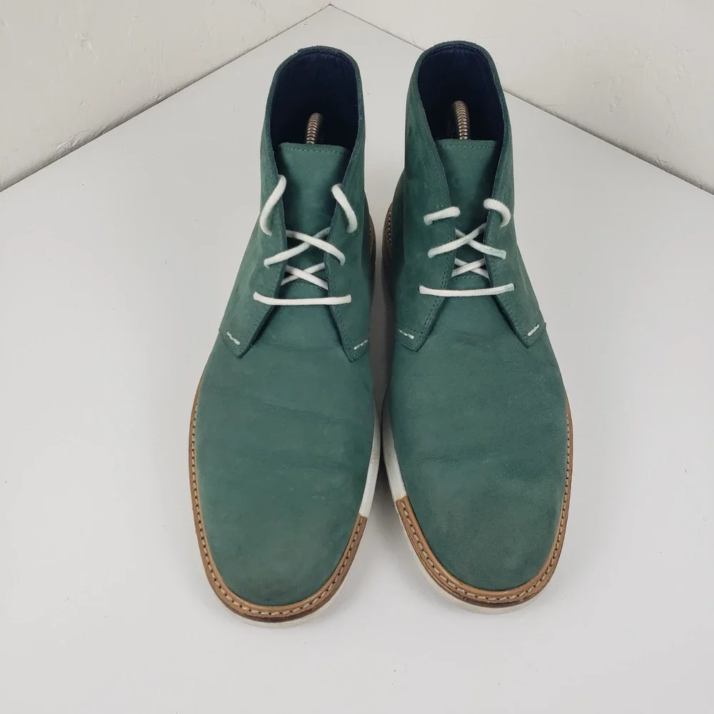 Cole‎ Haan Mens Teal Green Suede Leather Chukka Desert Boots White Sole C11231